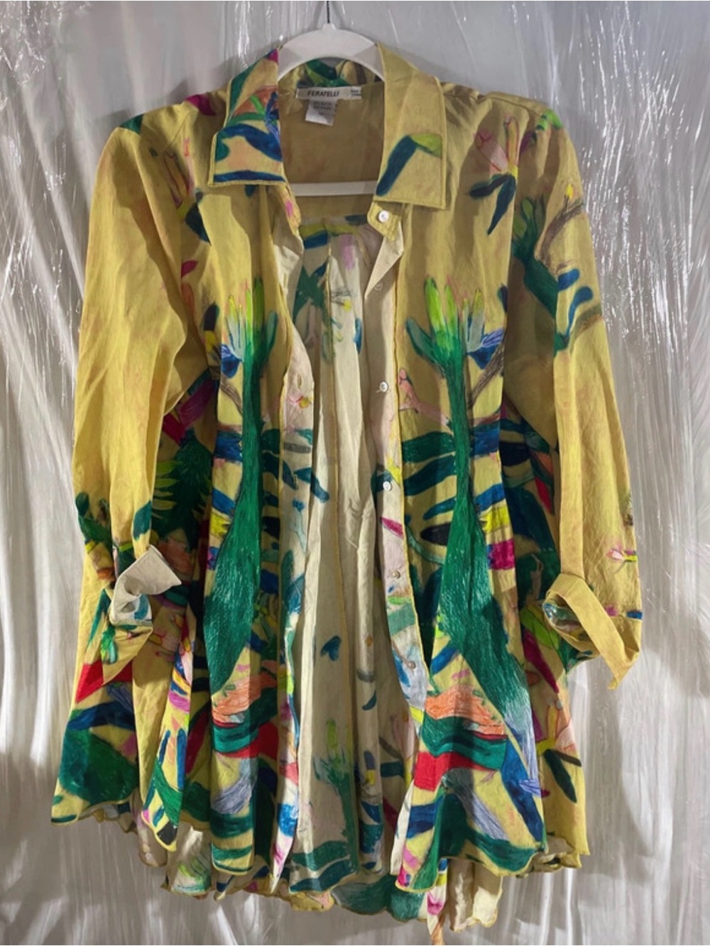 Escapada Yellow Floral-Print Linen Button-Front Blouse
